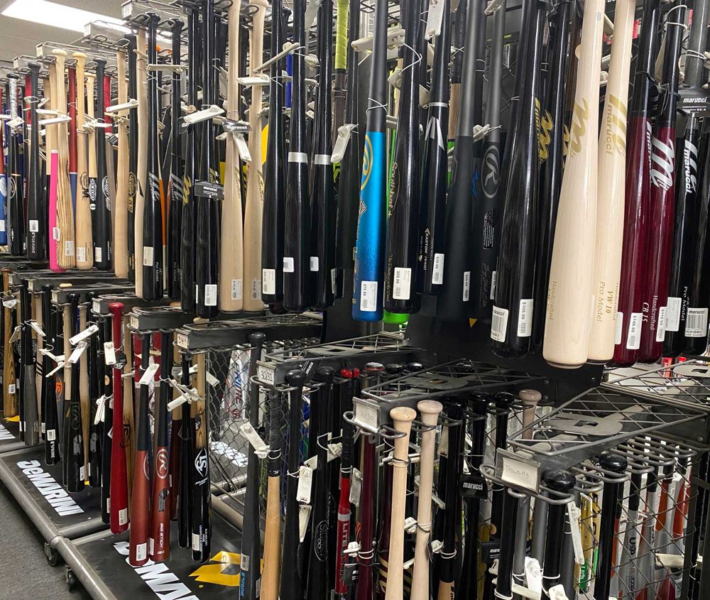 Wood baseball bats for sale at Home Run Park